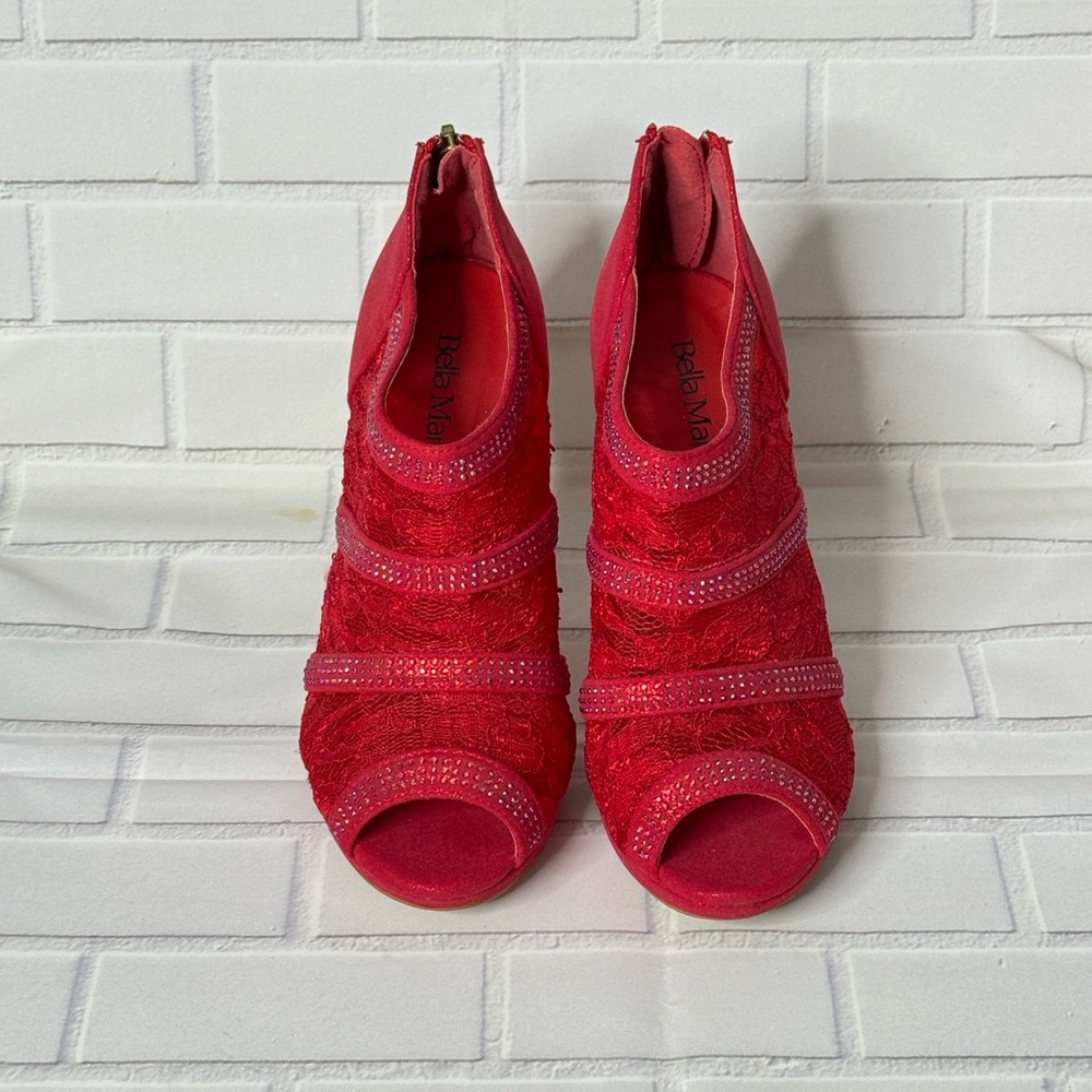 Polo Club Red Lace Peep-Toe Heels